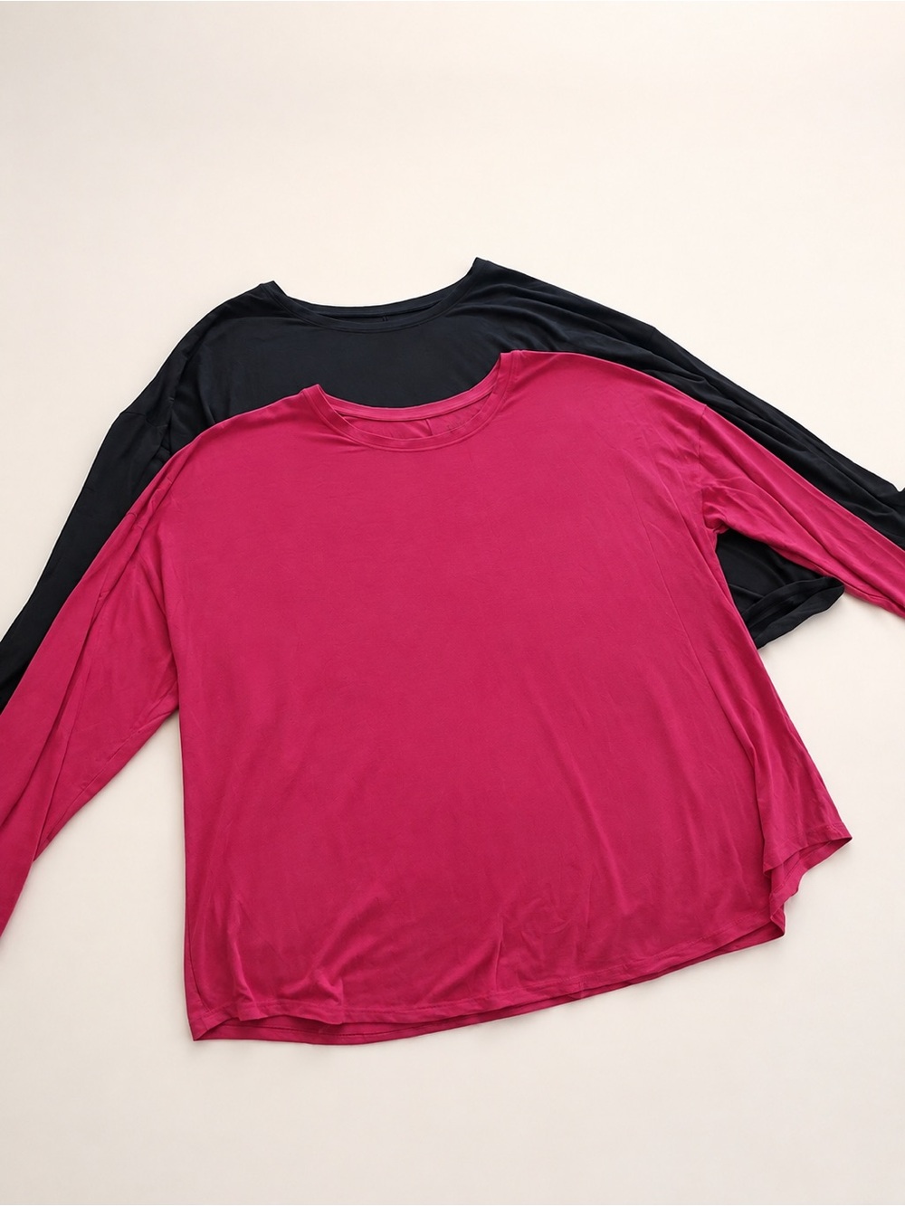 Athleta Long-Sleeve Crewneck Top in Fuchsia and Black